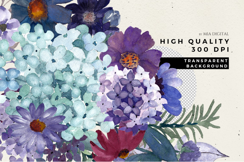 watercolor-hydrangea-violet-daisy-lavender-bouquets-flower-clipart