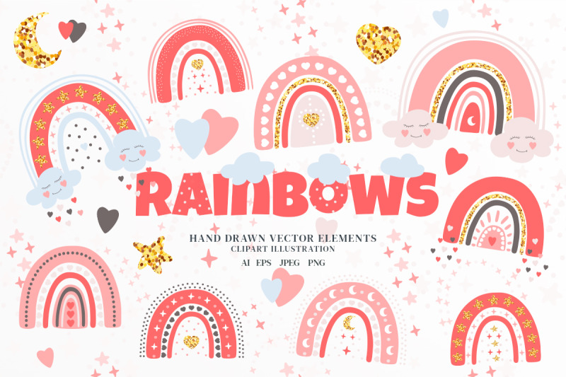hand-drawn-rainbows-vector-illustration-boho-clipart-set