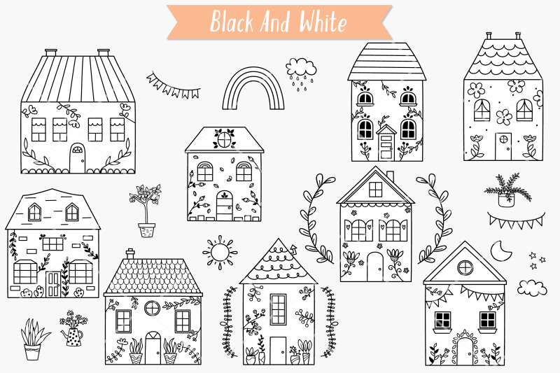 floral-cottage-doodles-home-nature-cute-house-flower-plants