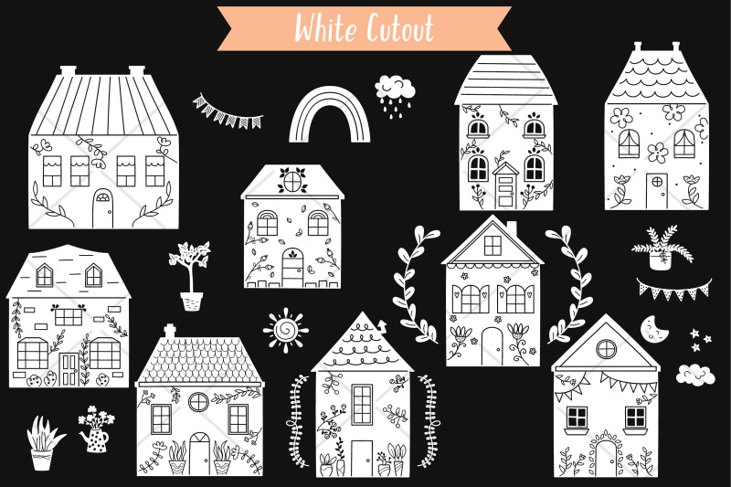floral-cottage-white-doodles-home-nature-cute-house-flower-plant