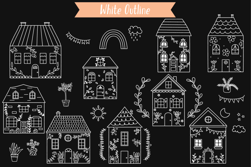 floral-cottage-white-doodles-home-nature-cute-house-flower-plant