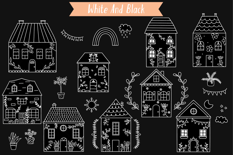 floral-cottage-white-doodles-home-nature-cute-house-flower-plant