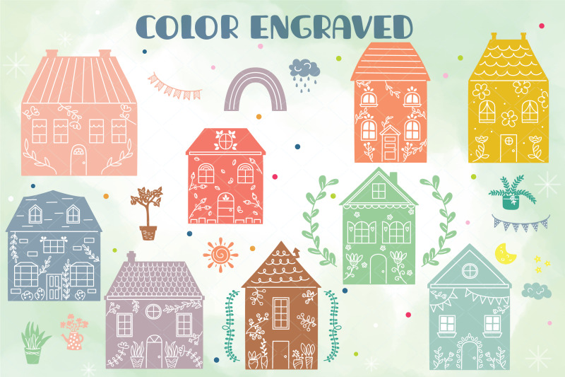 spring-cottage-color-doodles-home-nature-cute-house-flower-plant