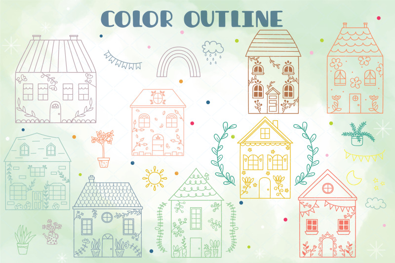 spring-cottage-color-doodles-home-nature-cute-house-flower-plant