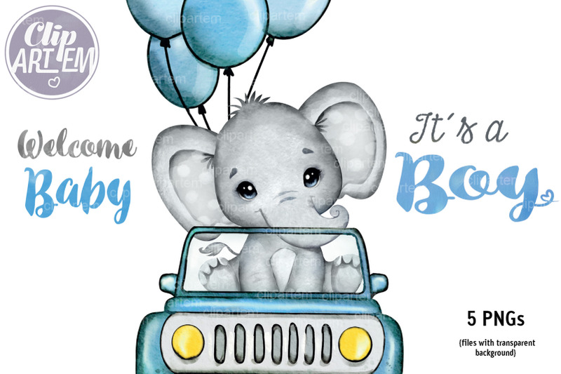 super-cute-boy-elephant-blue-car-balloons-png-images-baby-shower-decor