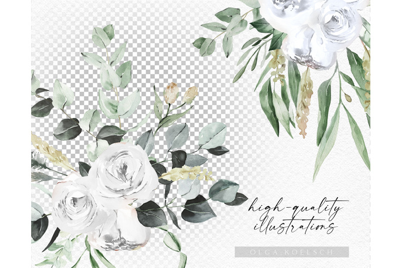 white-boho-roses-bouquets-clipart-watercolor-floral-borders-png