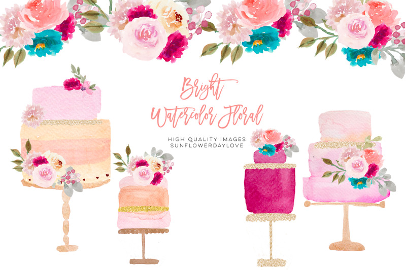 pink-gold-watercolor-cakes-clipart-pink-cakes-clipart