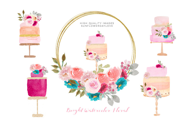 pink-gold-watercolor-cakes-clipart-pink-cakes-clipart