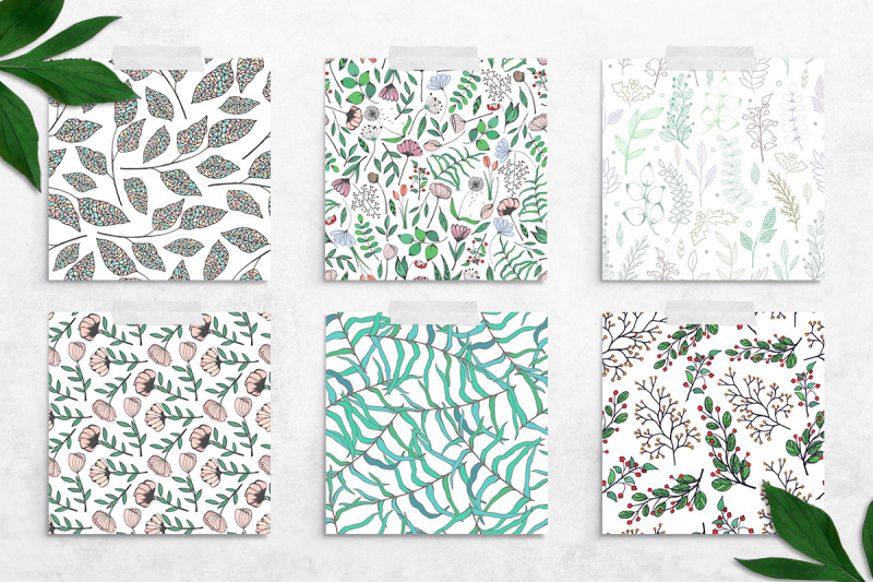 hand-drawn-floral-elements-seamless-patterns-digital-papers