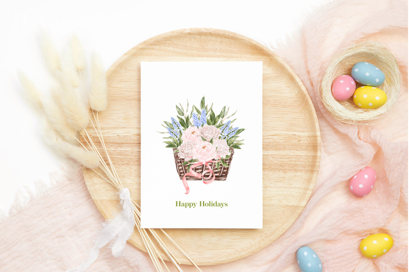 easter-bunny-flowers-clipart-peony-hyacinth-leaves