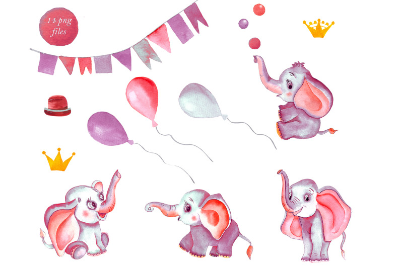 pink-watercolor-elephants-clipart-decor-for-baby-shower