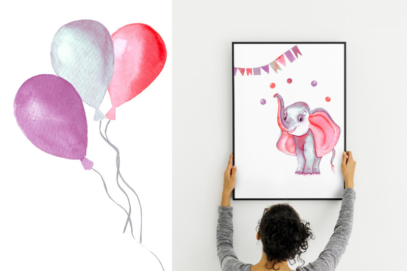 pink-watercolor-elephants-clipart-decor-for-baby-shower