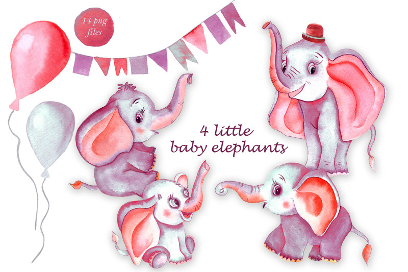 pink-watercolor-elephants-clipart-decor-for-baby-shower