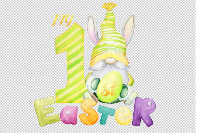 my-first-easter-watercolor-clipart-png-easter-gnome-spring-card