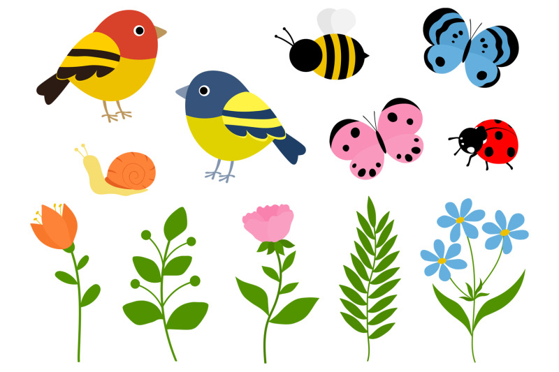 set-spring-vector-spring-flowers-birds-nest-spring-svg