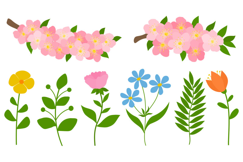 set-spring-vector-spring-flowers-birds-nest-spring-svg