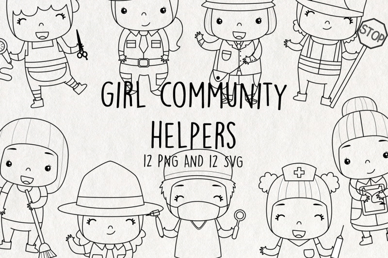 girl-community-helpers-stamps-svg-clip-art