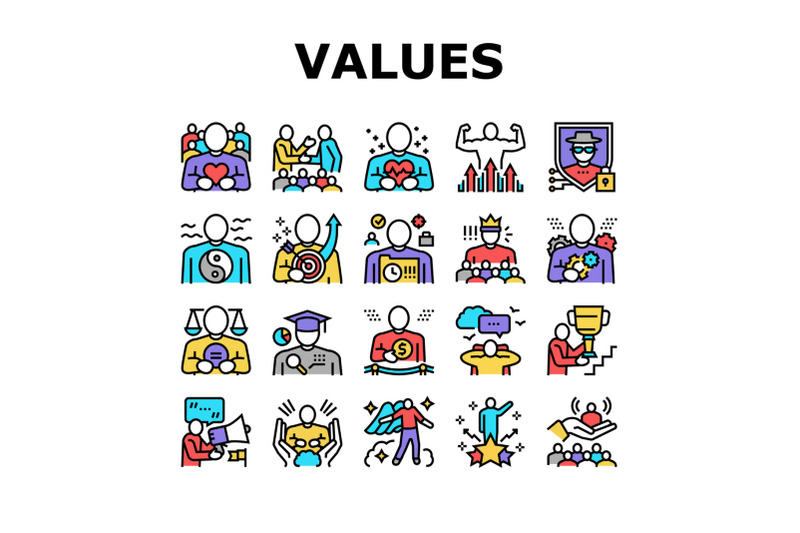 values-human-life-collection-icons-set-vector