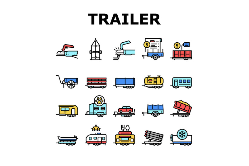 trailer-transport-collection-icons-set-vector