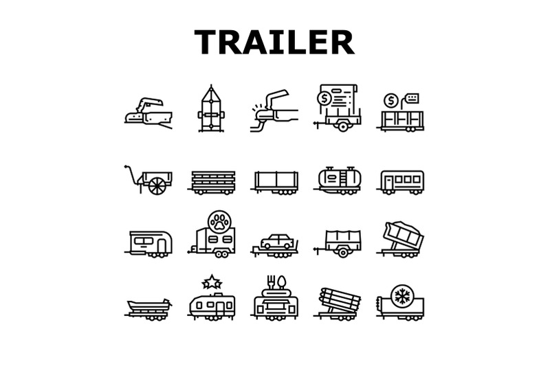 trailer-transport-collection-icons-set-vector