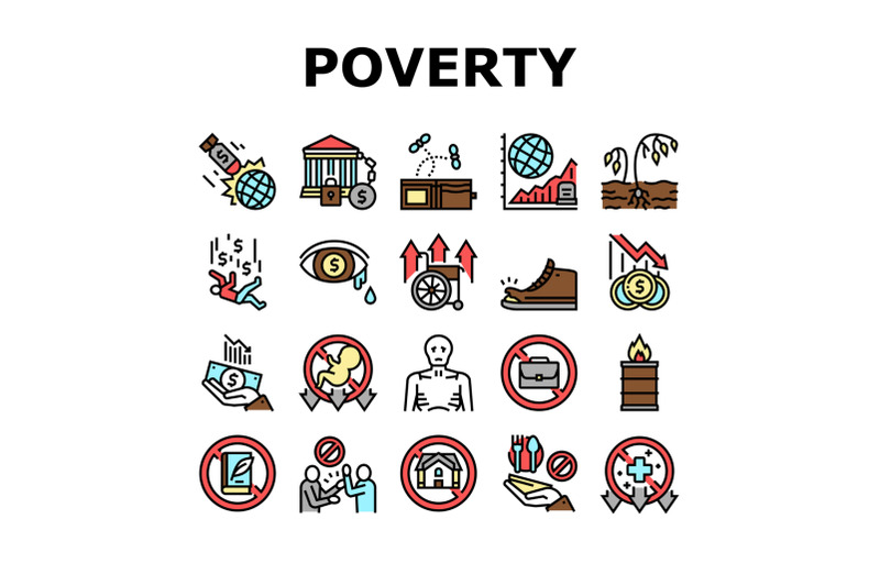 poverty-destitution-collection-icons-set-vector