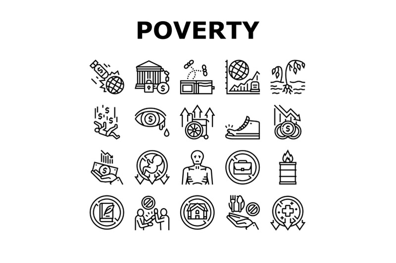 poverty-destitution-collection-icons-set-vector