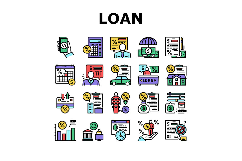 loan-financial-credit-collection-icons-set-vector