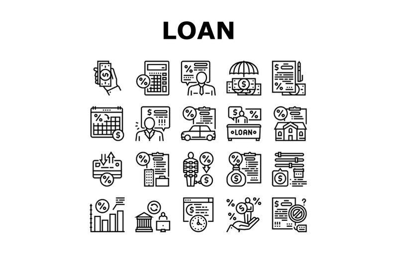 loan-financial-credit-collection-icons-set-vector