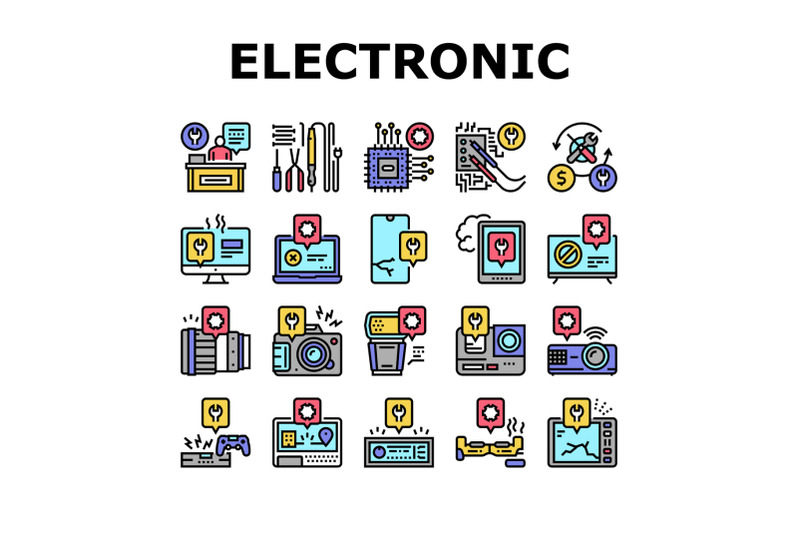electronic-repair-collection-icons-set-vector
