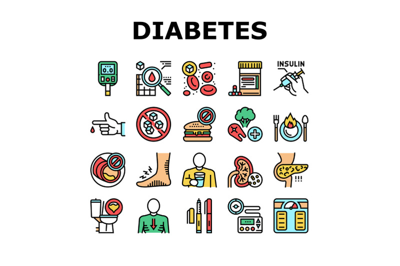 diabetes-treatment-collection-icons-set-vector