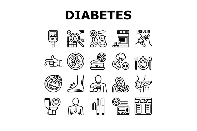 diabetes-treatment-collection-icons-set-vector