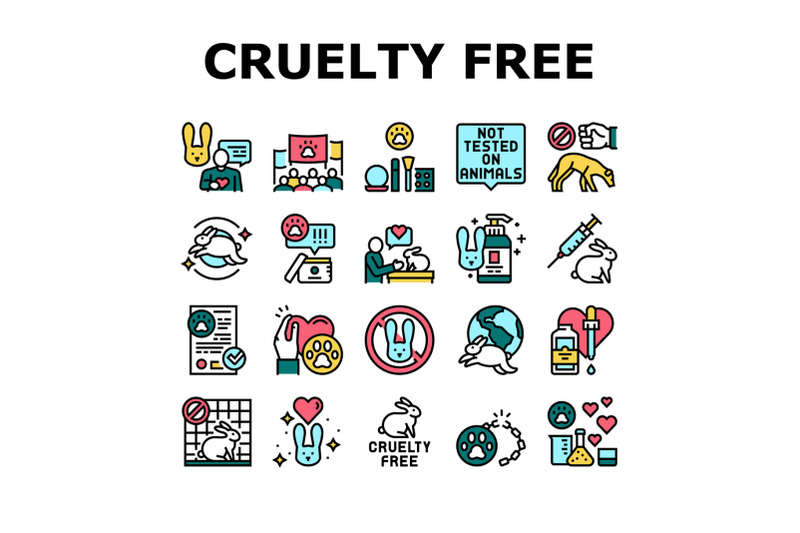 cruelty-free-animals-collection-icons-set-vector