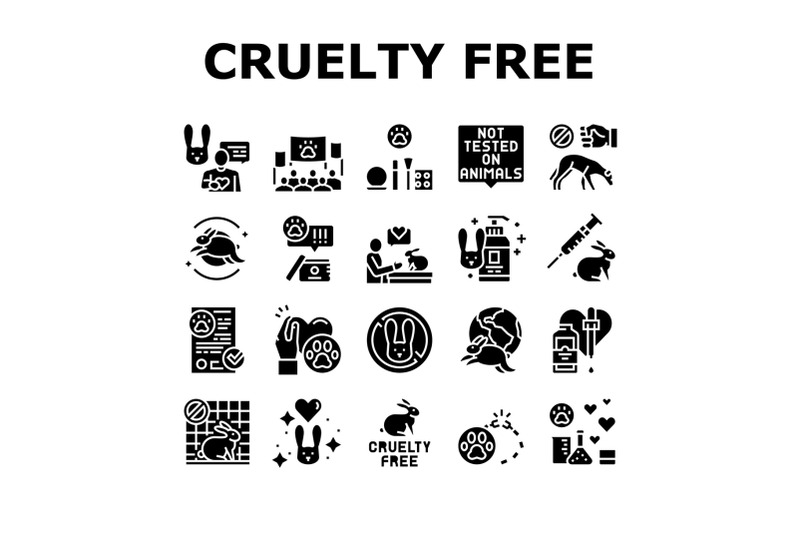 cruelty-free-animals-collection-icons-set-vector