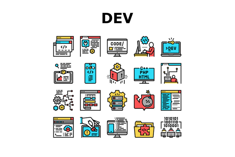 dev-code-occupation-collection-icons-set-vector