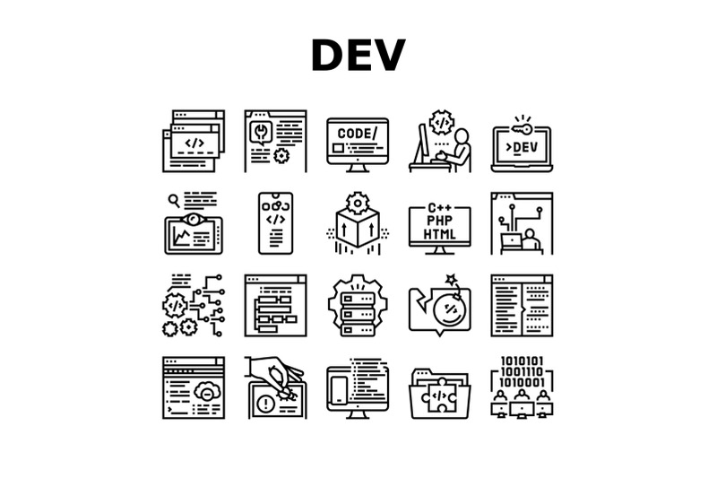 dev-code-occupation-collection-icons-set-vector