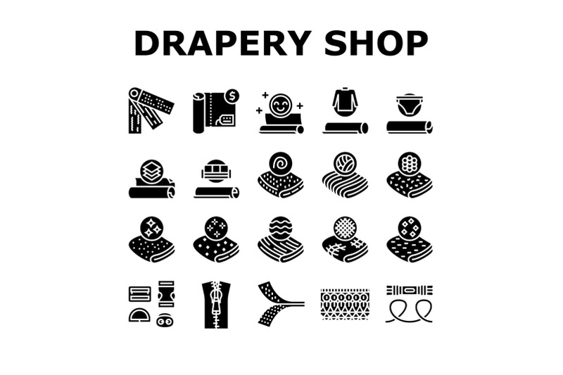 drapery-shop-sale-collection-icons-set-vector