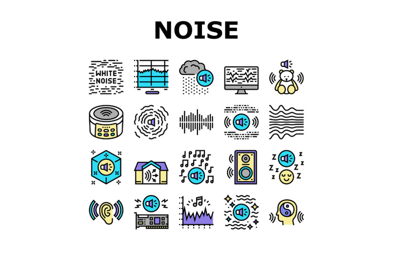 white-noise-hearing-collection-icons-set-vector