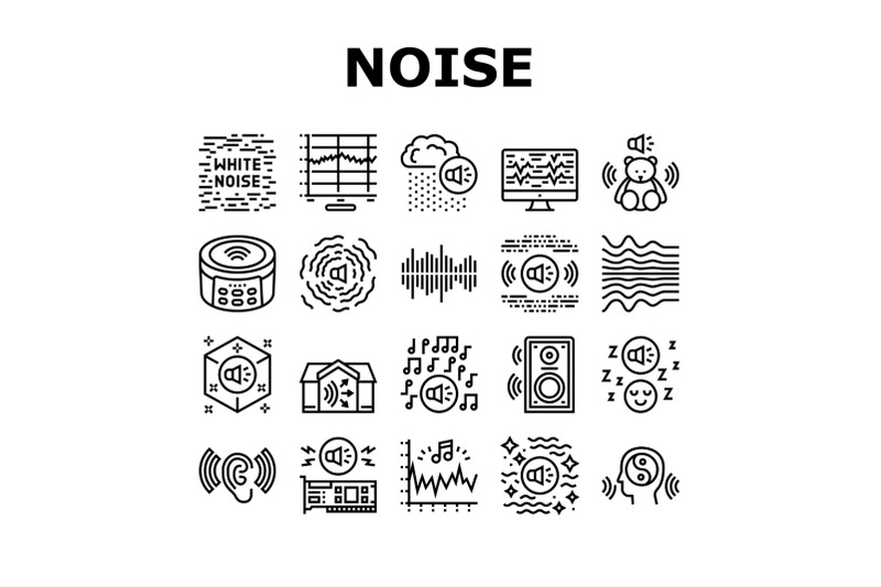 white-noise-hearing-collection-icons-set-vector