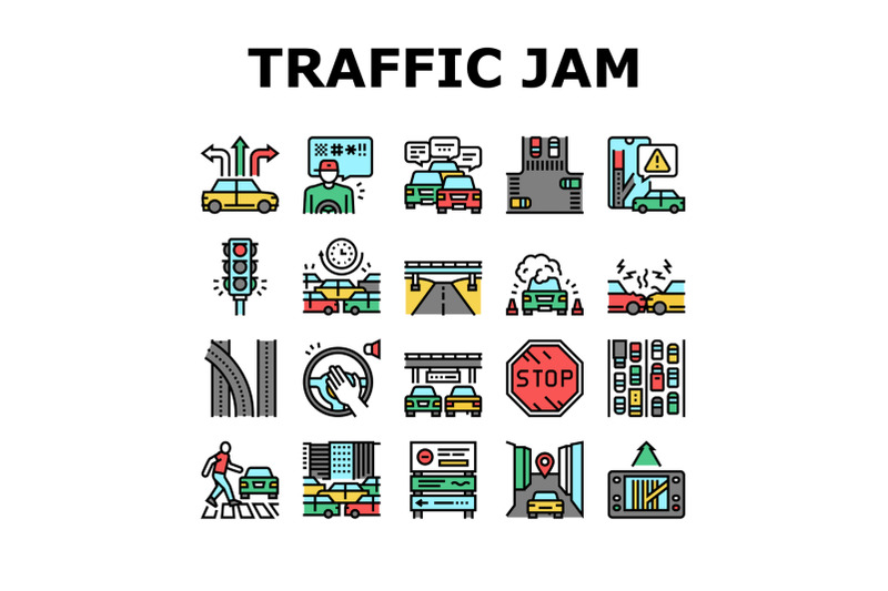 traffic-jam-transport-collection-icons-set-vector