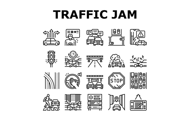 traffic-jam-transport-collection-icons-set-vector