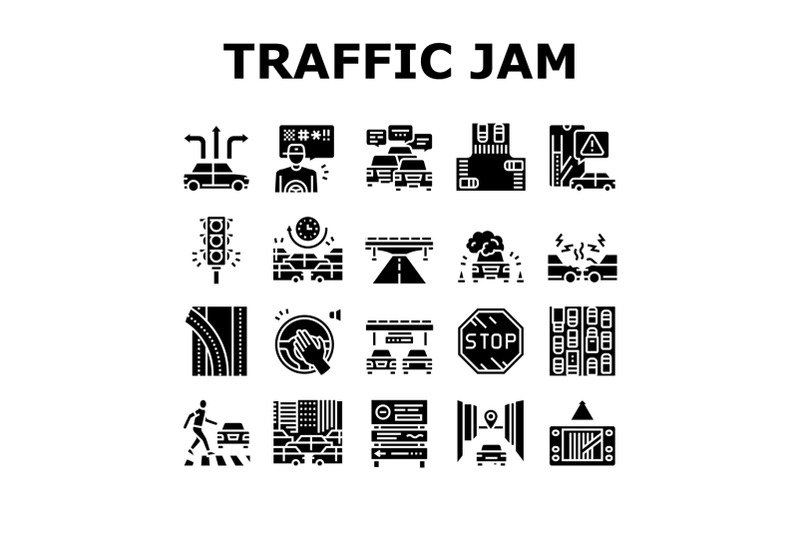 traffic-jam-transport-collection-icons-set-vector