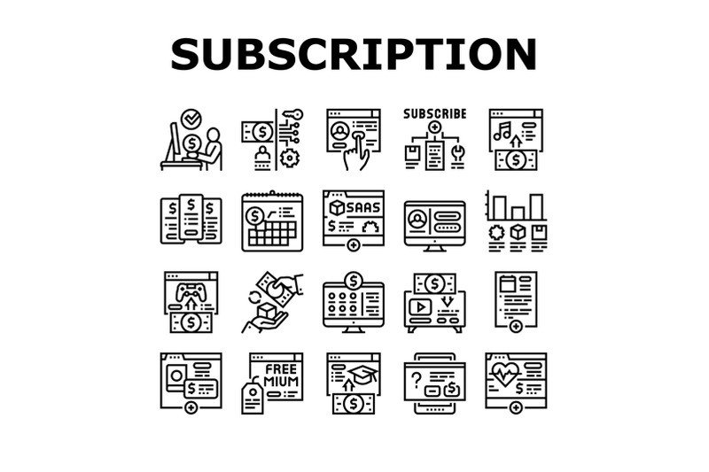 subscription-content-collection-icons-set-vector