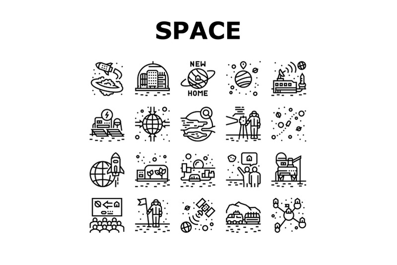 space-base-new-home-collection-icons-set-vector