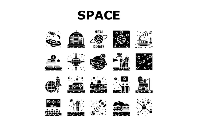 space-base-new-home-collection-icons-set-vector