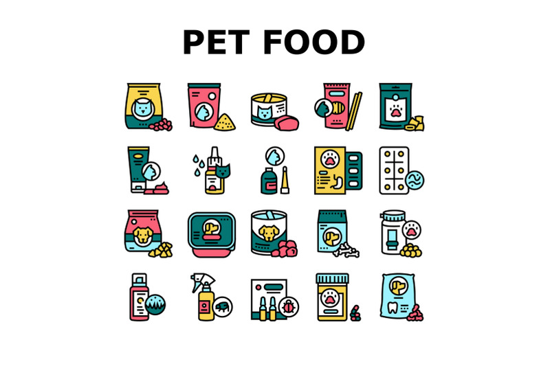 pet-products-food-collection-icons-set-vector