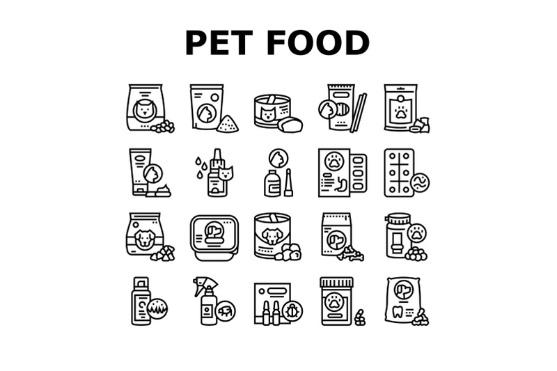 pet-products-food-collection-icons-set-vector