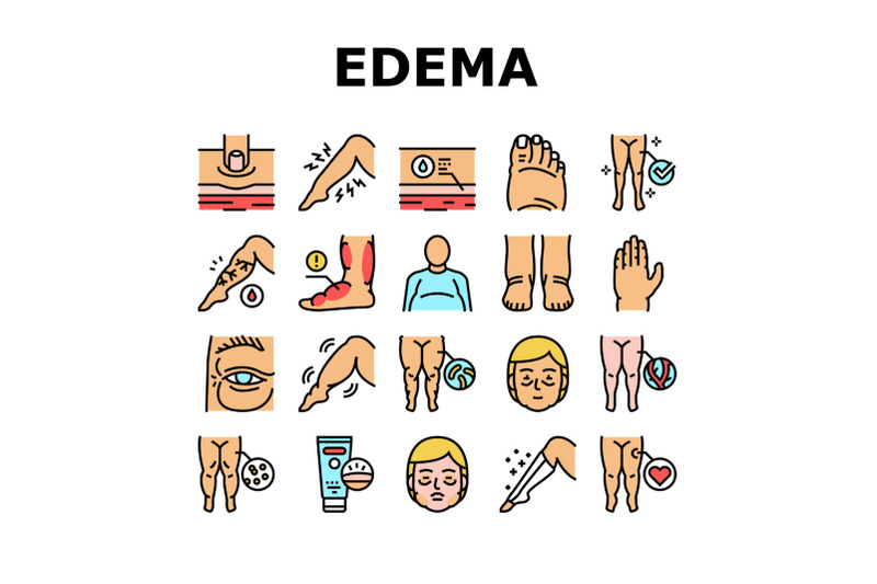 edema-disease-symptom-collection-icons-set-vector