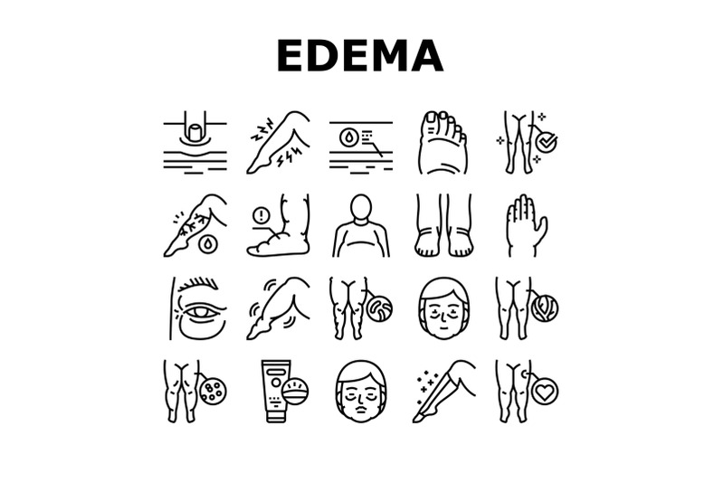 edema-disease-symptom-collection-icons-set-vector