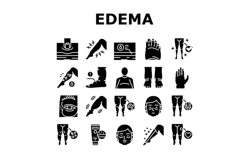 edema-disease-symptom-collection-icons-set-vector