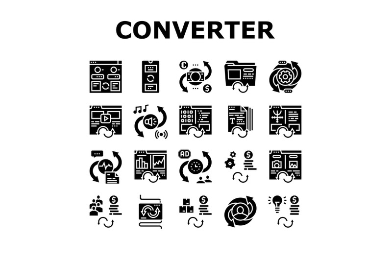 converter-application-collection-icons-set-vector